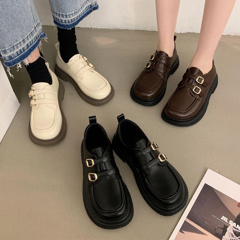 Height-increasing British style with skirt JK single shoes women's new spring and summer black platform small leather shoes