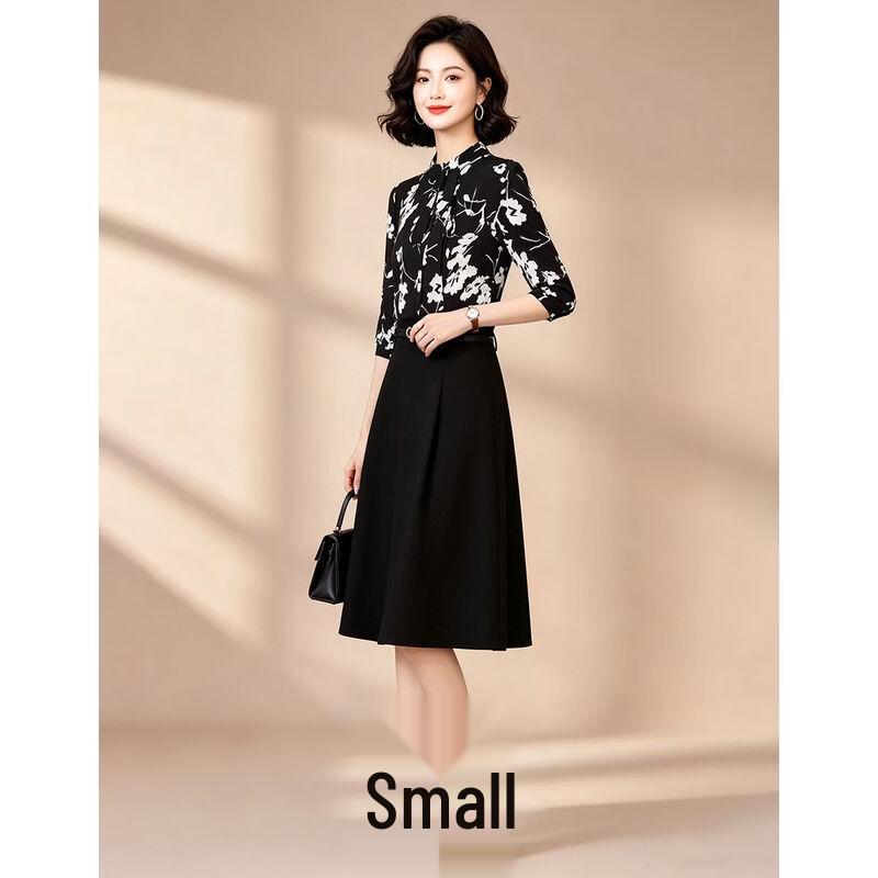 French Elegant Printed A-Line Midi Dress