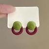 Korean Style Geometric Resin Color Block Stud Earrings - Women's Light Luxury Round Hoops Jewelry