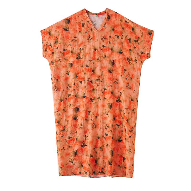 DIMANAF 2025 Lato Plus Size Nowa Sukienka Kobiety Vintage Długa Codzienna Luźna Podstawowa z Nadrukiem Dekolt w Serek Sukienka Maxi