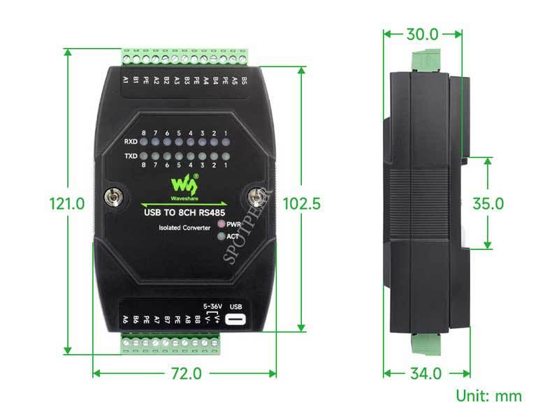 USB To 8-Channel RS485 Industrial Isolated Converter with 35mm Rail/Stack Installation Support