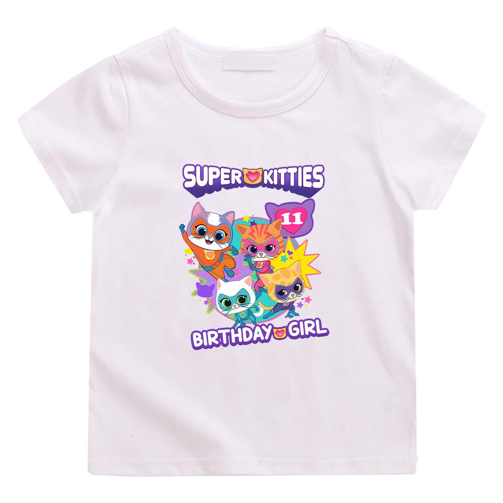 SuperKitties Birthday Girl T-shirt Game Super Cat Costume Kid Tees Baby Sweet Girls Clothes Short Sleeve Birthday Gifp Top