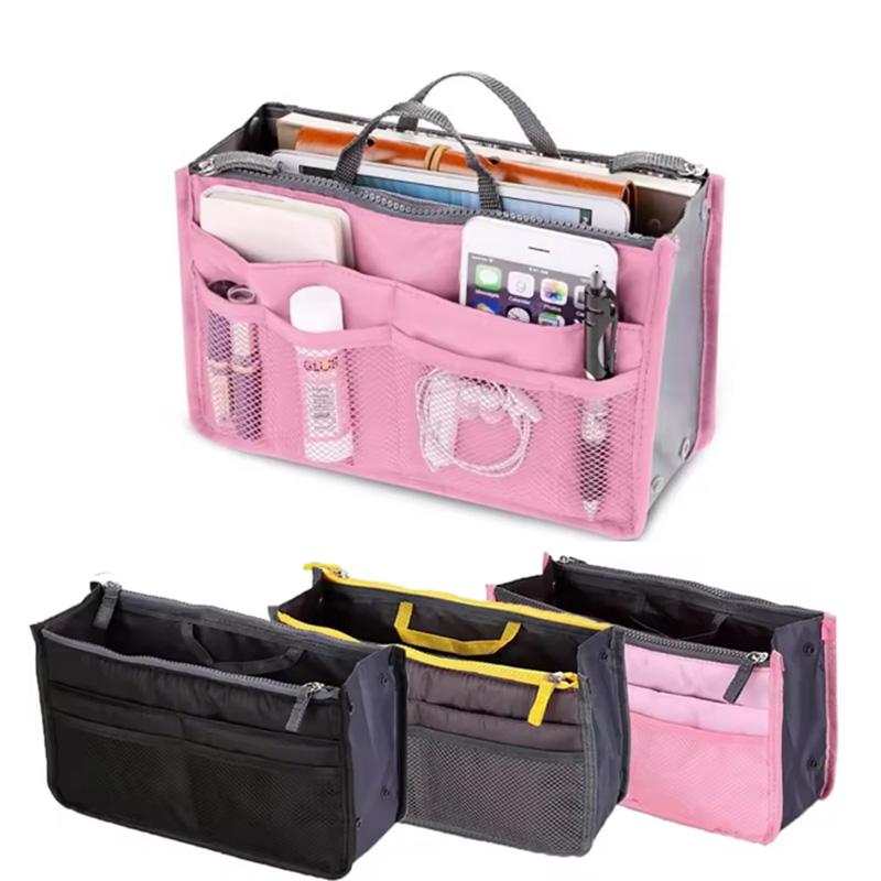 Women Cosmetic Organizer Bag Nylon Travel Insert Organizer Handbag Foldable Large Capacity Insert Bag Liner Makeup Tote