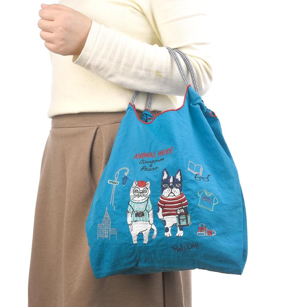 Tragetasche bestickt Waschbär blaugrün [Kusuguru Japan] Tasche, wasserabweisende Tasche, Größe, Damen,