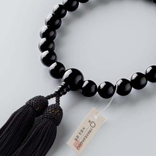 Buddhist Altar Shop Takita Shoten Kyoto Buddhist Prayer Beads for Men, 22 Black Onyx Beads, Silk Tassel with Head, Prayer Beads Bag, Suitable for All