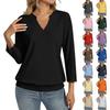 Damska Codzienna Modna Koszulka z Rękawem 3/4 Top z Dekoltem V