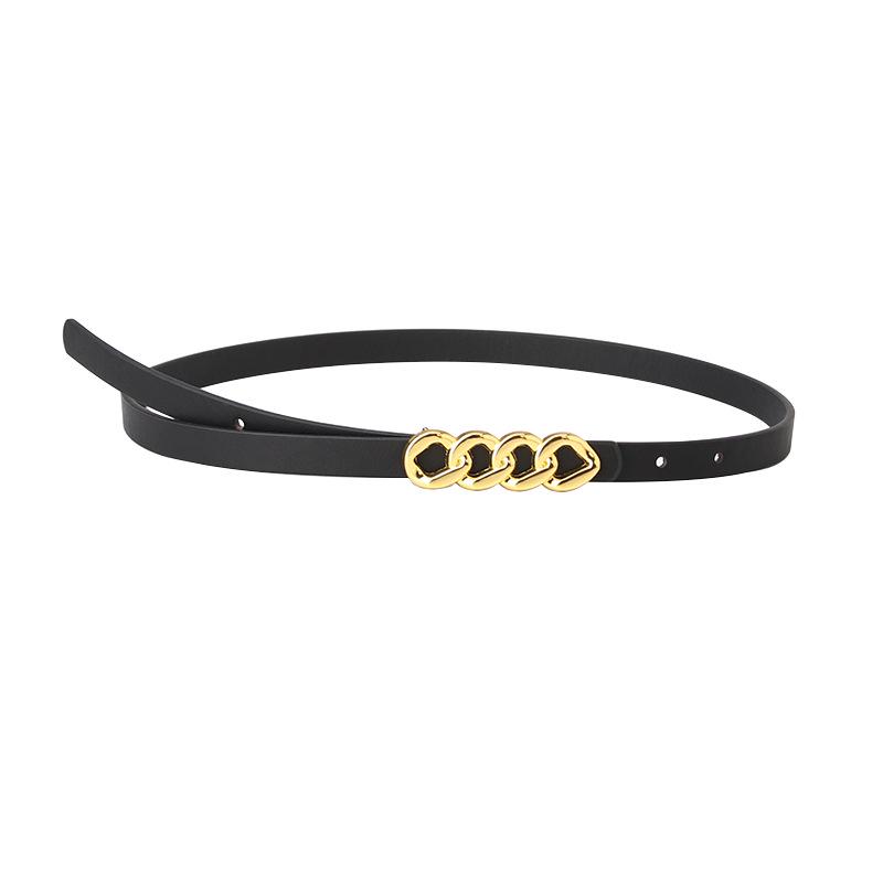 Stylish Women's Chain Plate Buckle Skinny Belt - Fashion Accessory for Dresses & Jeans