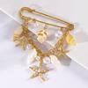 Summer Vacation Style Conch Starfish Imitating Pearls Tassel Chain Brooches for Women Fixed Clothes Suits Safety Pin Jewelry