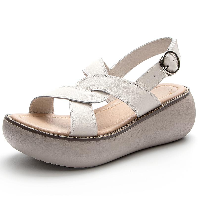Fashion GKTINOO 2025 Women Summer Platform Sandals Buckle Strap Open Toe Thick Bottom Genuine Leather Ladies Casual Beach Wedges Shoes