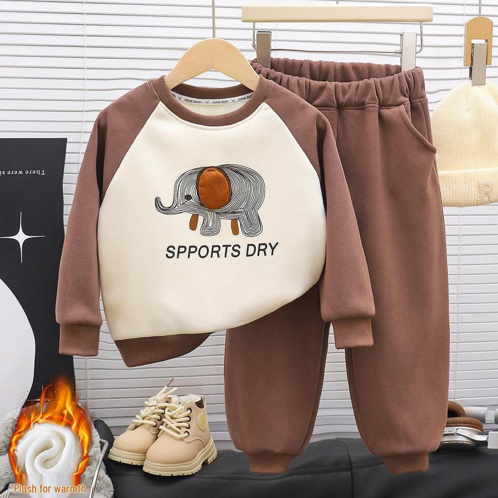 Nová unisex bavlněná souprava mikiny a tepláků pro děti - Teplá, barevný blokový design pro podzim/zimu