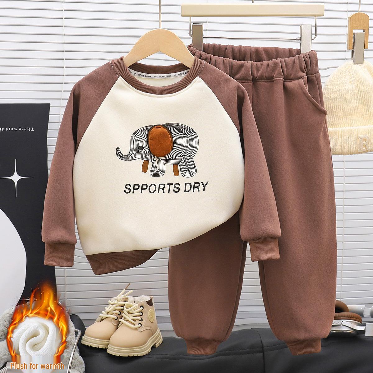 

Новый unisex комплект для детей: хлопковая толстовка и штаны - Теплый, с дизайном Color Block для осени/зимы 80 cm коричневый/красный