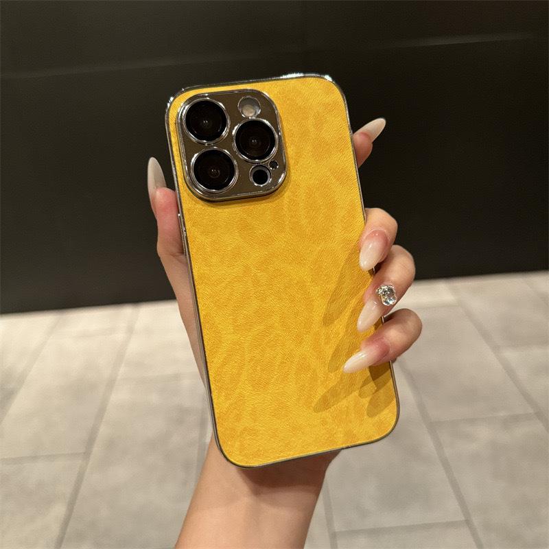 

Шкіряний чохол для iPhone 16 Pro з принтом леопарда та захисною плівкою на камеру для iPhone 13 Pro/15/14 Pro iPhone 17 Pro жовтий