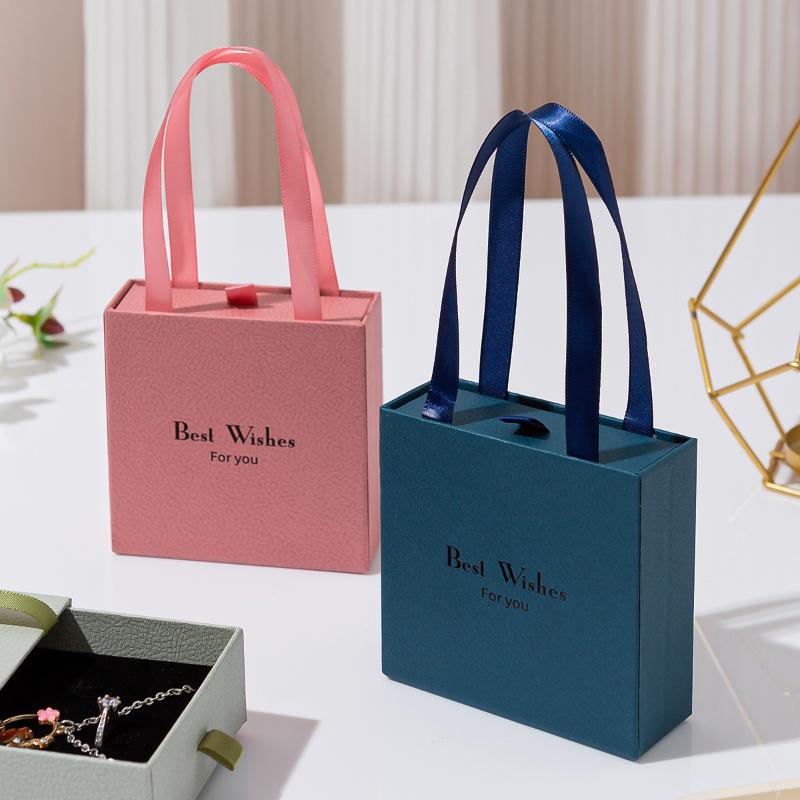 Handheld Jewelry Box Paper Pull-Out Drawer Jewelry Case Travel Portable Ring Earrings Necklace Gifts Packageing Storage Boxes