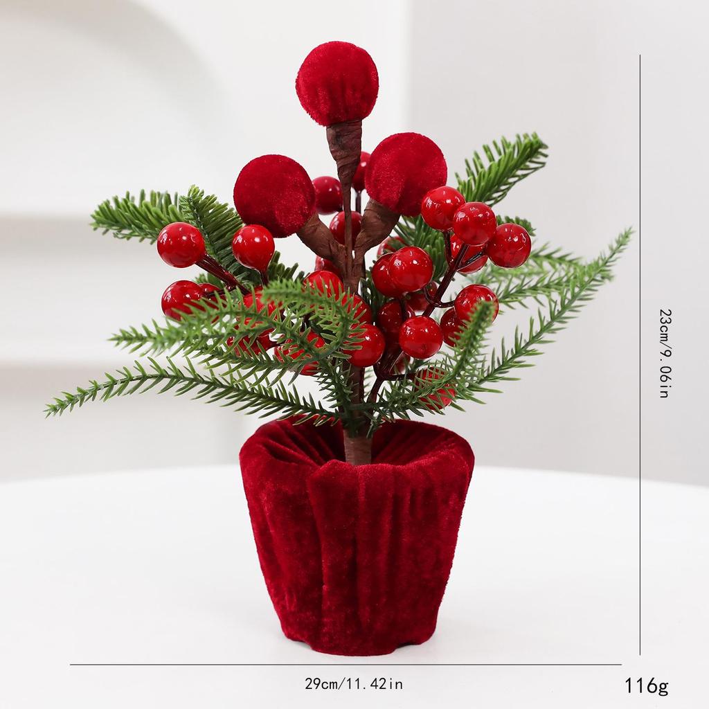 Cloth-Wrapped Berry Christmas Indoor Ornament: Festive Desktop Plant Decoration