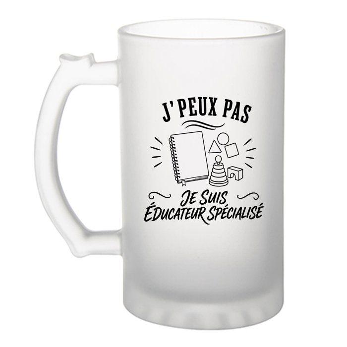 Chope à bière - PLANETEE - J'peux pas minimaliste - Givré - Verre trempé 470 ml - Motif Éducateur spécialisé