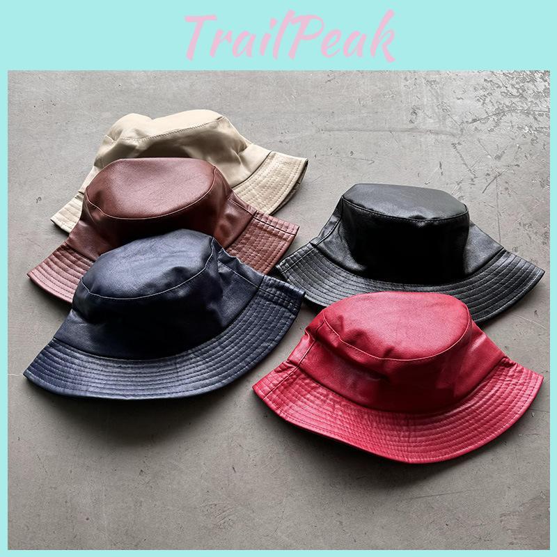Pu Leather Retro Fisherman Cap Wide Brim Sun Protection Hat For Wear Casual