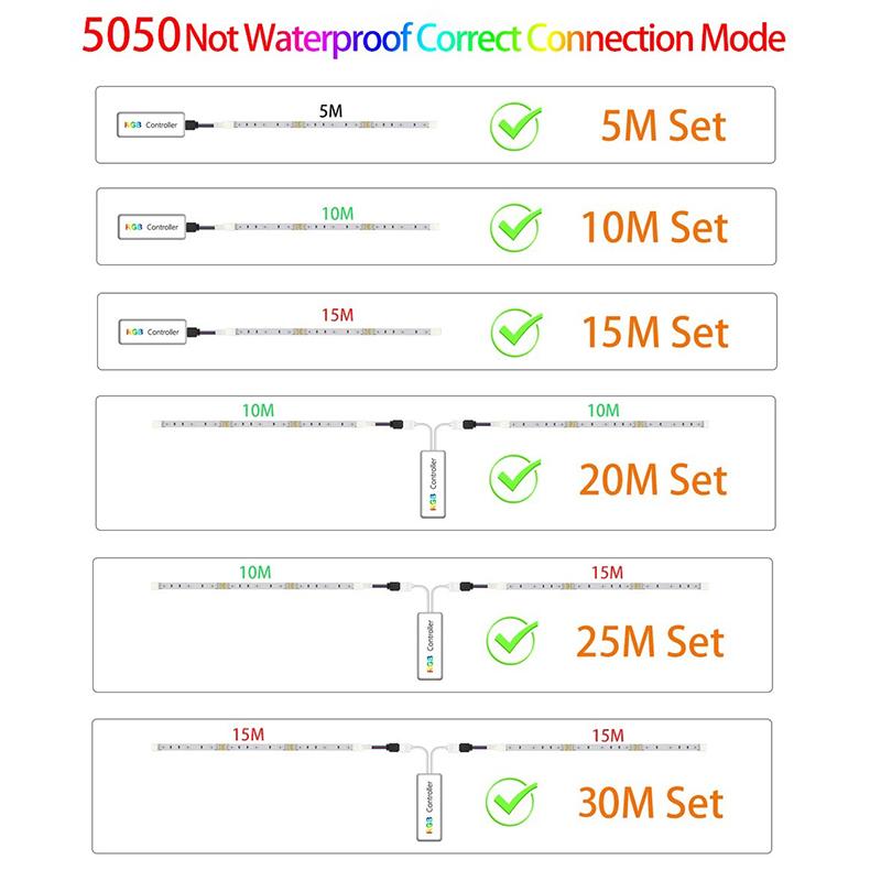 20M 12V Wifi Bluetooth Rgb Led Strip Lights APP Control Music Sync Remote Led Tape Lights Ac100-240V Adaper For Gaming Room