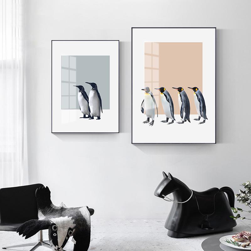 Simple Nordic Art Modern Style Penguin Color Block Blank Light Luxury Poster Home Background Wall Decoration Painting No Frame