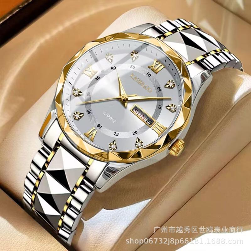 

KASRLUO Watch Men s English Calendar Rhombus Case with Luminous Waterproof Simple Quartz Watch Large Dial