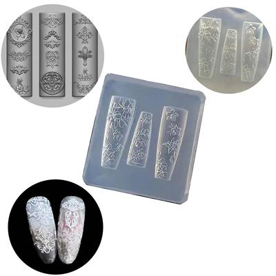 1 Stück 3D-Relief-Nagelschablone DIY-Nagelkunst-Dekorationen Cartoon Weihnachten Silikon-Nagelform Barock Französischer Stil Hochtransparent