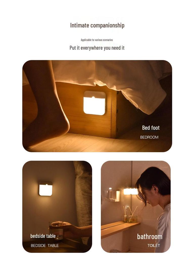 TYPE-C Infrared Sensor Nightlight: Energy-Saving, Portable, Square Night Light for Bedroom and Nighttime Ambience