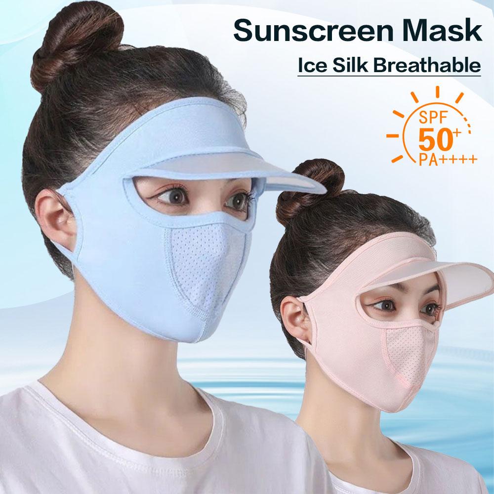Ice Silk Mask for Outdoor Cycling UV Protection Breathable Face Cover With Brim Quick-drying Hanging Ear Headband Hat Mask