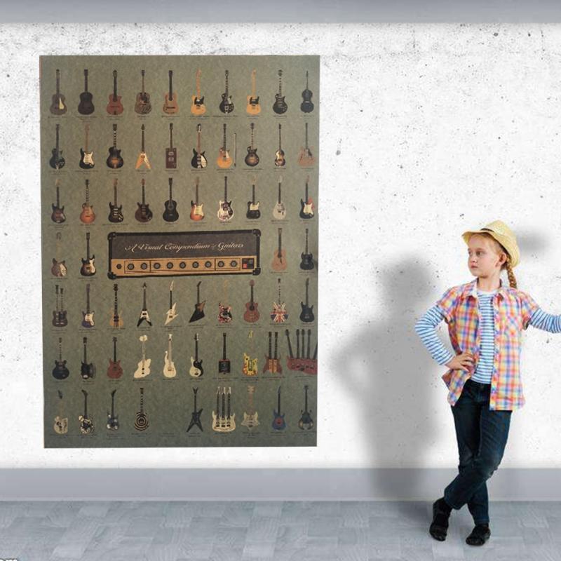 Vintage Famous Guitar World Poster Room Decoration Stickers Bar Wall Decor Painting Kraft Paper Home Decor Wall Sticker Posters