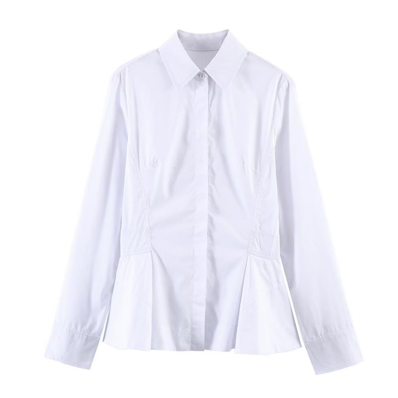 2026 Spring Collection: European & American Style Fashion Cropped Poplin Shirt with Pleated Hem (1071891) Medium