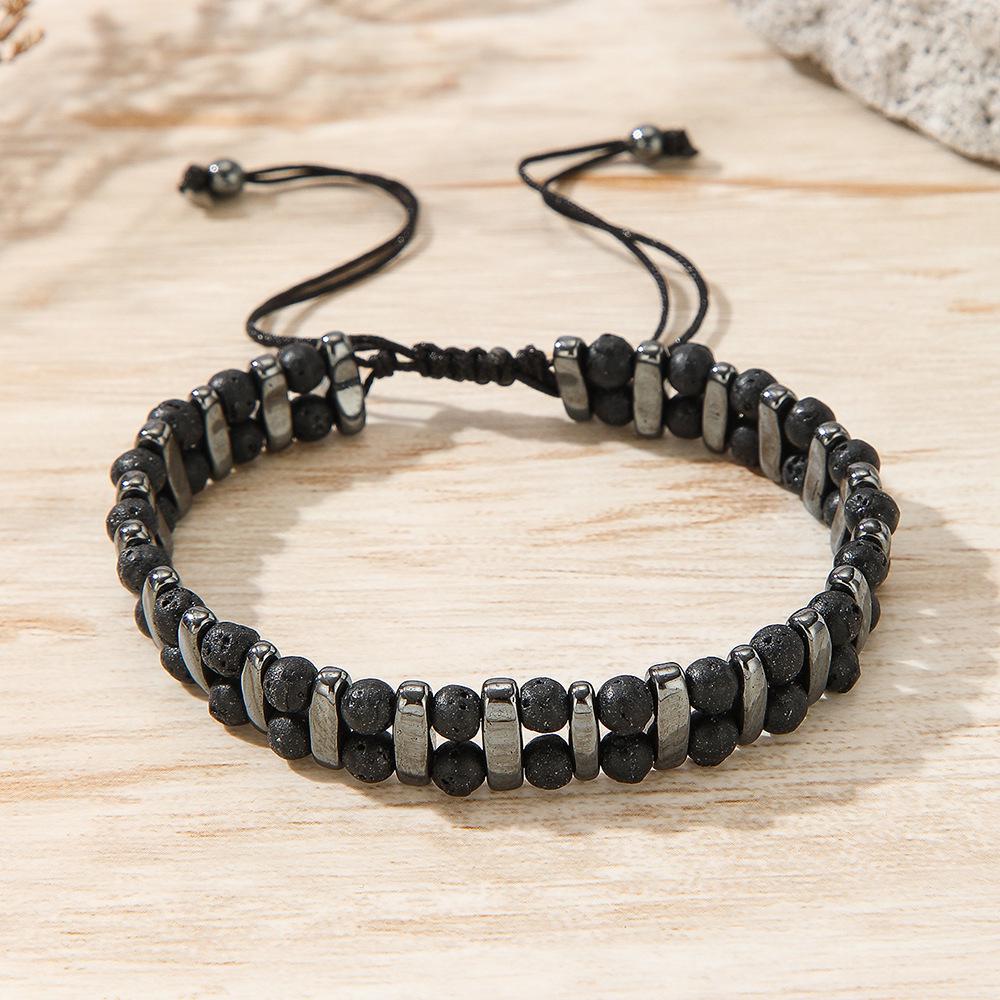 Pulsera elástica de hematita con cuentas de moda para hombre