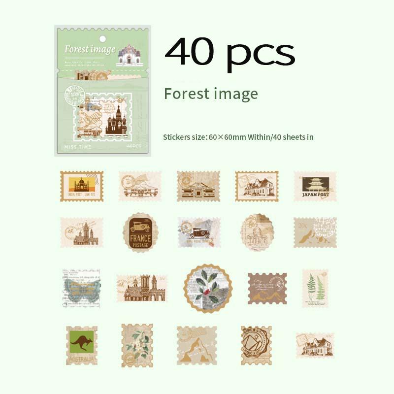 40 Pcs Vintage Stamp Style Stickers Pack Decorative Labels Scrapbooking Collage Material Junk Journal Supplies
