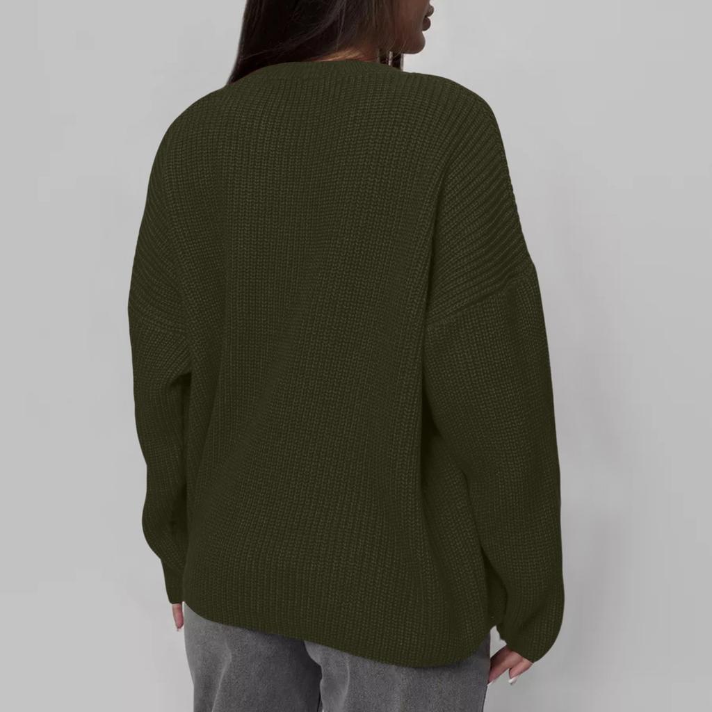 Women's Solid Color Loose Casual Long Sleeved Knitted Sweater Top Sweater