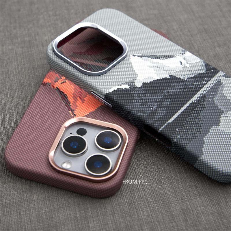 Case Funda for iPhone 16 17 Pro Max 15 Mountain Relief Carbon Color Hard Magnetic Phone Shell Independent Button Protective Hull