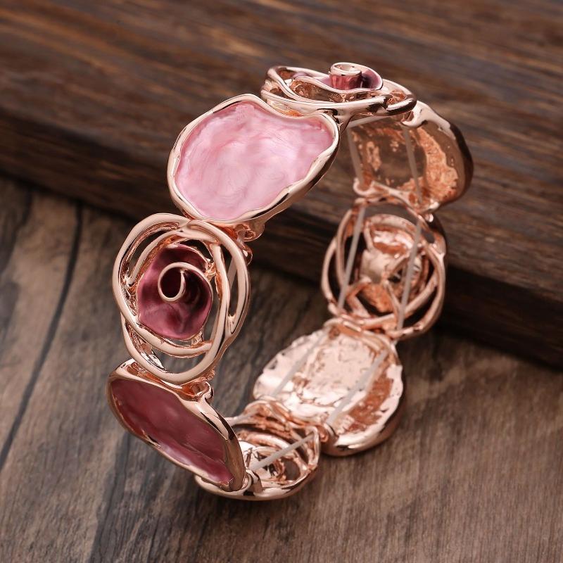 Color Painted Oil Geometric Rose Elastic Bracelet Fashion Premium Ladies Versatile Alloy Bracelet