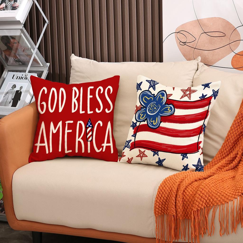 4pcs/Set Independence Day Pillow Cover Public Holidays Decorative Couch Pillow Five-Pointed Star Printed Pillows Without Pillow Core
