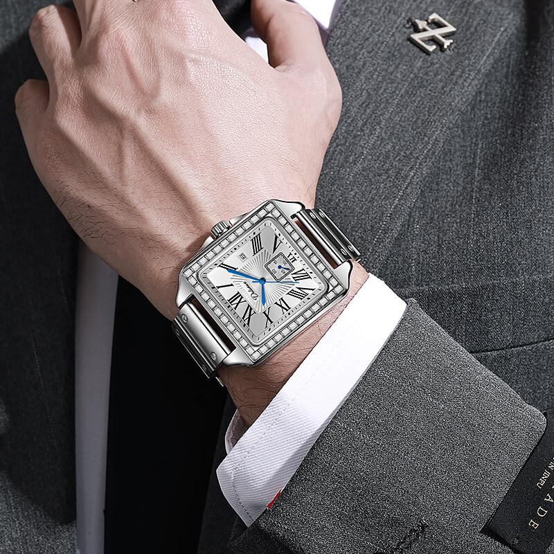 Dulunwe Fashionable Business Luxury Automatic Date Waterproof Square Dial Retro Automatic Mechanical Men's Watch