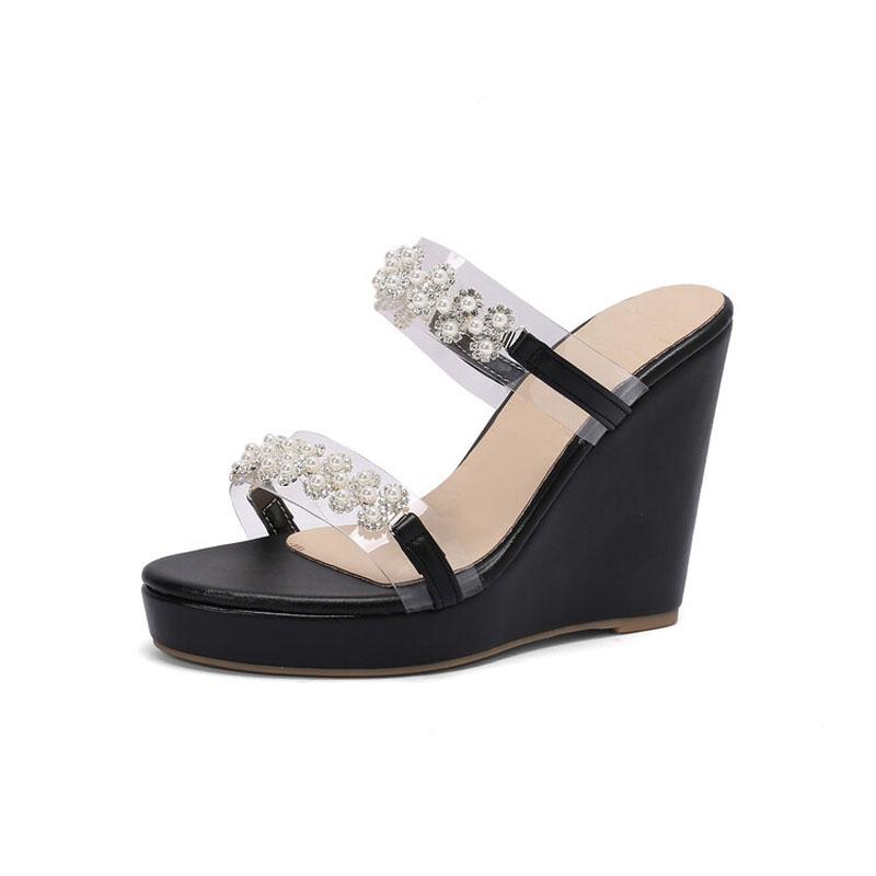 2025 New Summer Fashion Wedge Sandals Transparent 11cm High Heels Women Slippers Outside Sexy Slides sandalias de mujer WSH5048