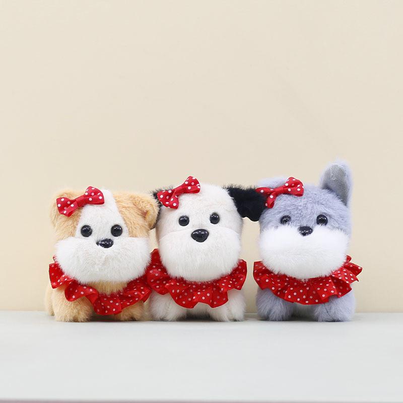 Cartoon Lovely Dog Keychain Plush Toy With Soft Fabric And Adorable Bow Detail