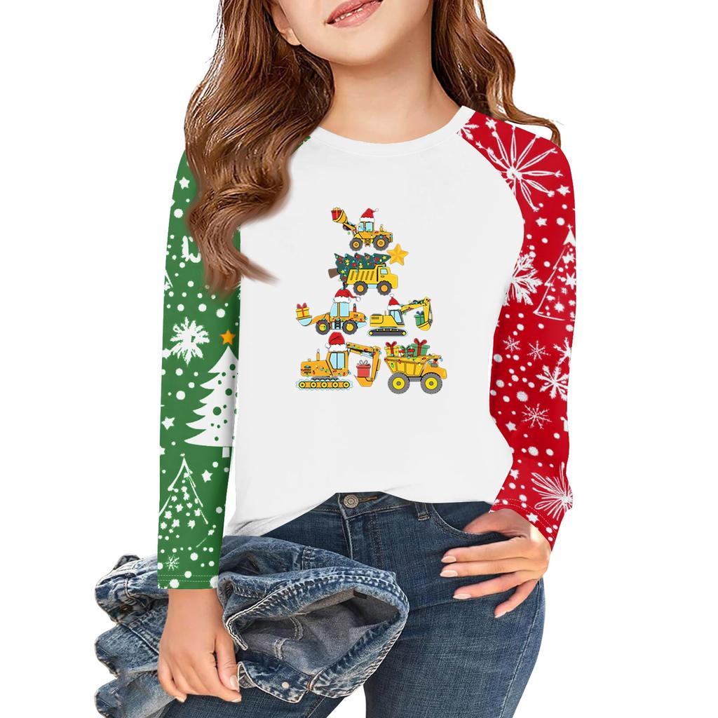 Girls Long Sleeve Christmas Day T Shirts Kids Fall Tops Crewneck Basic Tees 5-14Y