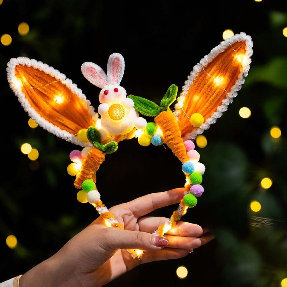 Glowing Bunny Headband Handmade Glowing Headwear DIY Material Kit Rabbit Hair Hoop Kids Craft Style 4