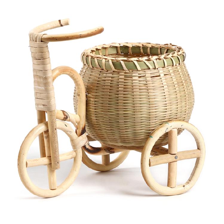 

Practical Mini Tricycle Basket Hampers Woven Bamboo Fruit Snack Bread Basket