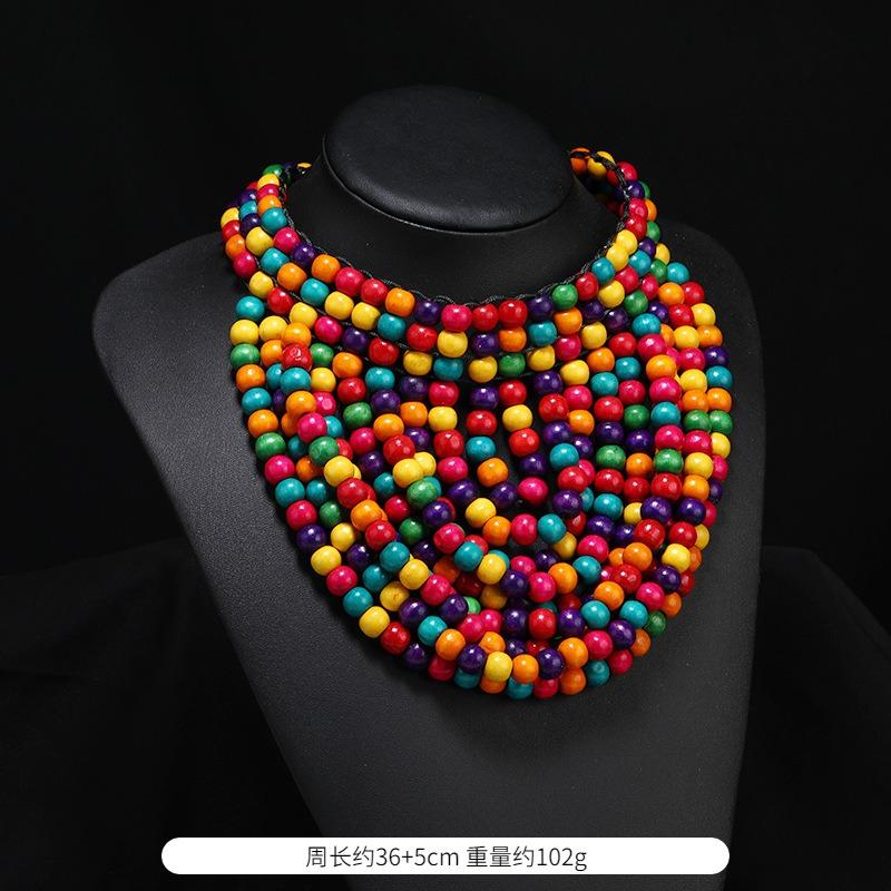 Handmade super exaggerated bohemian wood bead necklace music festival stage catwalk retro personalized vacation accessories