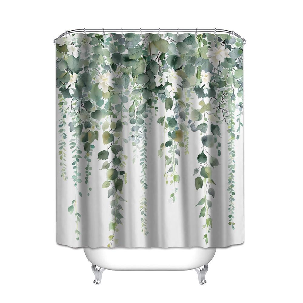 Elegant Greenery and Waterfall Design Waterproof Shower Curtain – Perfect for Bringing a Serene and Natural Touch to