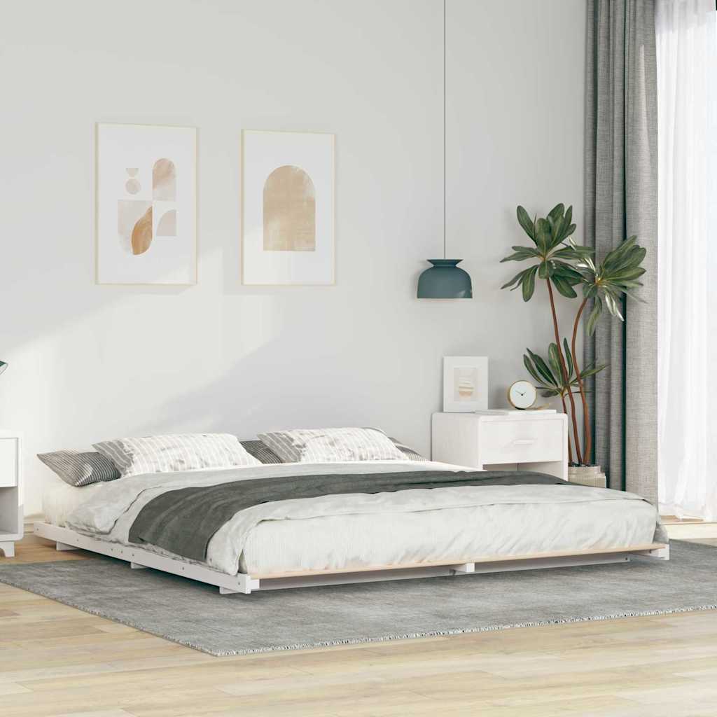 Bed Frame White 200 x 220 cm Solid Pine Wood