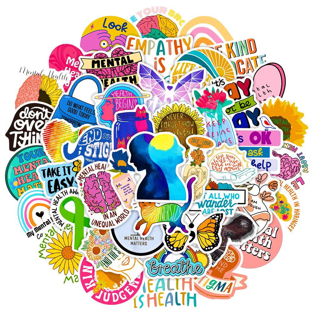 50Pcs Mental Health Awareness Stickers Laptop Notebook Phone Fridge Room Psychology Therapy Aesthetic Diy Decal Sticker