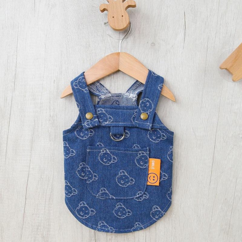 Denim Strap Pet Clothes Spring and Summer New Casual Two-legged Dog Vest Teddy Small