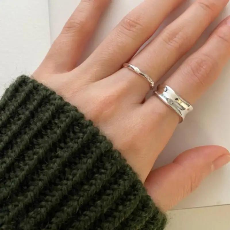 New 925 Sterling Silver Open Rings for Women Fashion Couple Handmade Smooth Wide Irregular Ring Prevent Allergy Jewelry Gifts