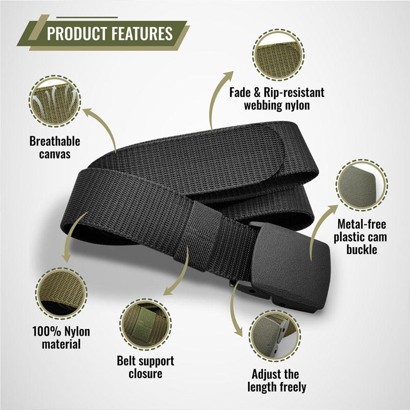 Tactical Belt for Man Golf Outdoor Casual Canvas Belt Black Training Trouser Belt Wide Automatic Buckle Nylon Belt Hunting Sport