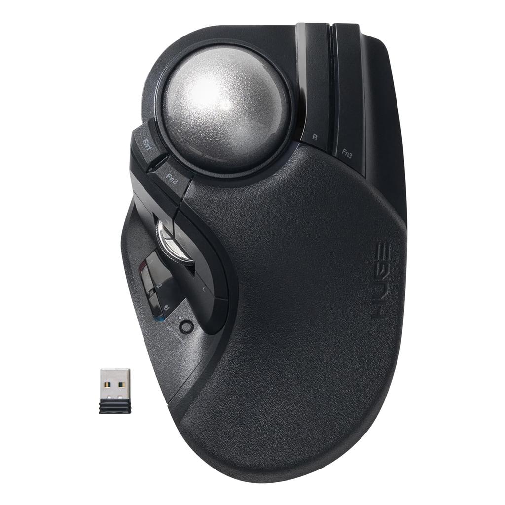 ELECOM HUGE PLUS Trackball Silent Bearing Bluetooth Wireless 10 Tilt Black Mouse, Operation, Support, Rechargeable, 2.4GHz & Wired, 3-Device