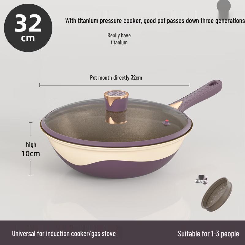 

ZISIZ Titanium Non-stick Wok with Micro-pressure Lid & Steamer