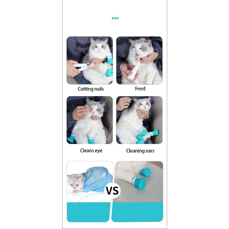 Cat Claw Protector Bath Feeding Bathing Shoes Foot Cover Anti-Scratch for Cats Pet Grooming Silicone Paw Nail Cover Boots